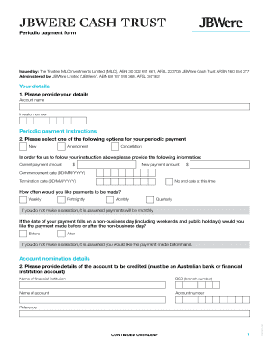 JBWere Cash Trust Periodic Payment Form
