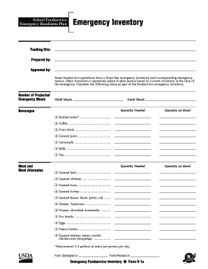 School Foodservice Emergency Inventory Form