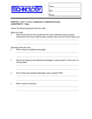 Force Transformers in Mechanical Systems Worksheet