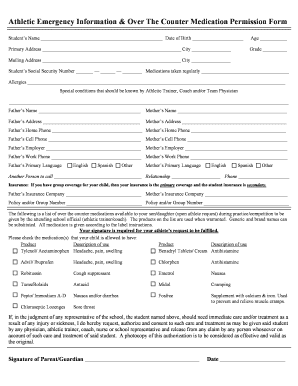 Athletic Emergency Information & Medication Permission Form
