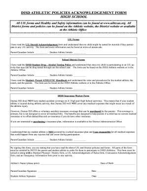 DISD Athletic Policies Acknowledgement Form