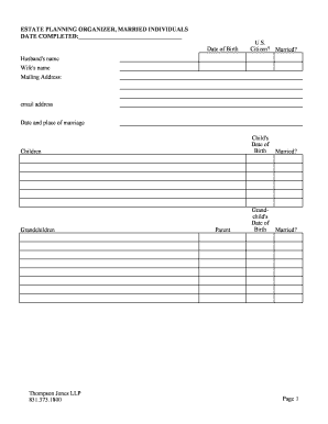 Fillable Online ESTATE PLANNING ORGANIZER MARRIED INDIVIDUALS DATE Fax ...