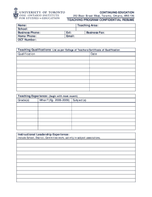 Teaching Program Confidential Resume