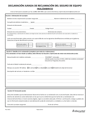 DECLARACIÓN JURADA DE RECLAMACIÓN DEL SEGURO DE EQUIPO INALÁMBRICO