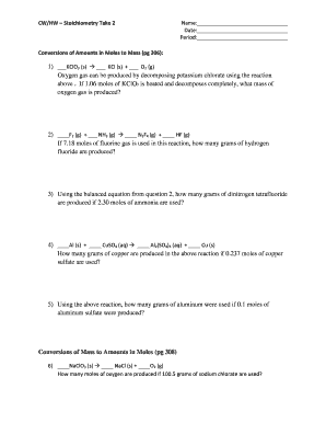 Stoichiometry Homework Worksheet