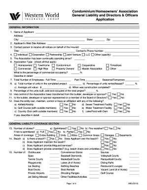 Condominium Association Liability Application
