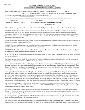 Tenant Residential Utility Reimbursement Agreement