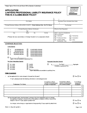 Interstate Lawyers Professional Liability Insurance Application