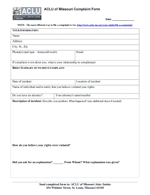 Phone log template - Aclu/em phone intake log - American Civil Liberties Union of Missouri - aclu-mo