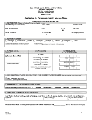 Rhode Island Vanity License Plate Application