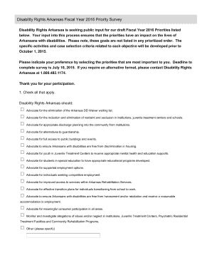 Disability Rights Arkansas 2016 Priority Survey