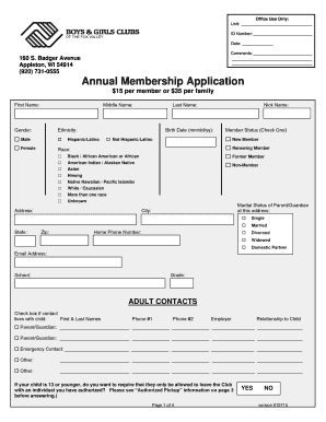 Boys & Girls Clubs Membership Application