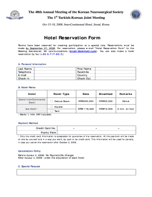 Hotel Reservation Form - Turk Norosirurji - turknorosirurji org