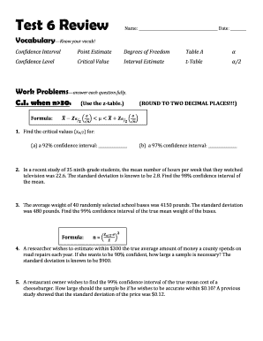 Statistics Confidence Intervals Test