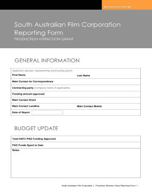 Production Attraction Grant - Reporting Form - South Australian Film ...