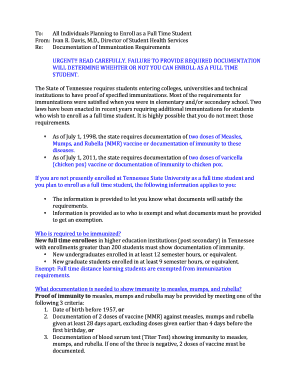 Tennessee Immunization Documentation