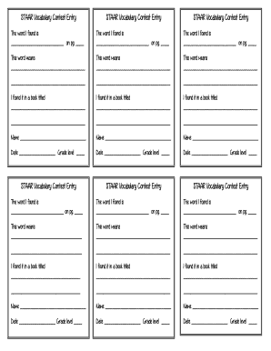 STAAR Vocabulary Contest Entry Form