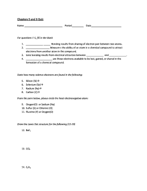 Chapters 5 and 6 Chemistry Quiz