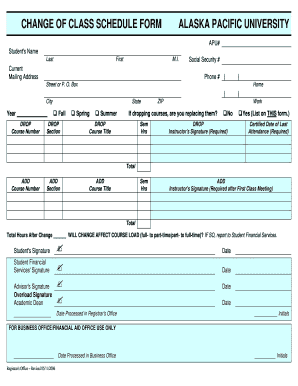 Change of Class Schedule Form - asdnorg