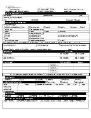 Patient Scheduling Requisition Form