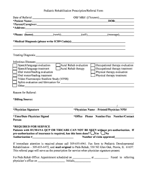 Pediatric Rehabilitation Prescription/Referral Form
