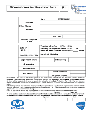 MV Award Volunteer Registration Form