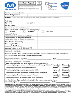 Volunteer Certificate Request Form
