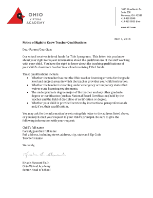 Notice of Right to Know Teacher Qualifications