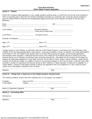 Texas State University Tuition Rebate Application