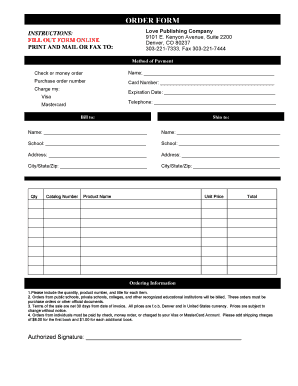 Love Publishing Order Form