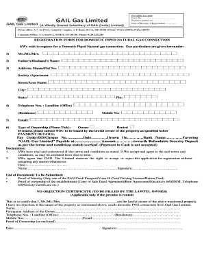 Domestic Piped Natural Gas Connection Registration Form