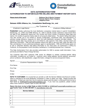 Data Authorization Form for Electric Billing