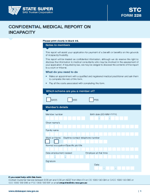 STC Form 228 Medical Report for Incapacity Benefits