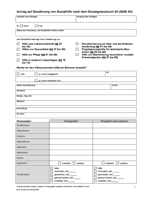 Antrag auf Gewährung von Sozialhilfe nach dem Sozialgesetzbuch XII (SGB XII)