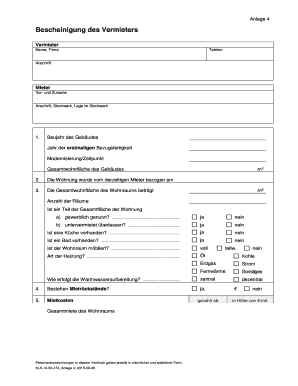 Bescheinigung des Vermieters