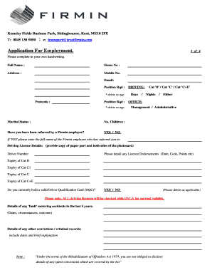 UK Employment Application Form