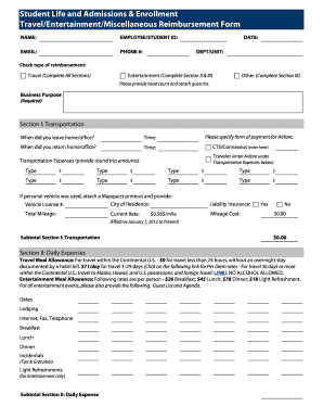 Travel/Entertainment/Miscellaneous Reimbursement Form