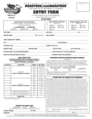 Kentucky Derby Festival Marathon Entry Form