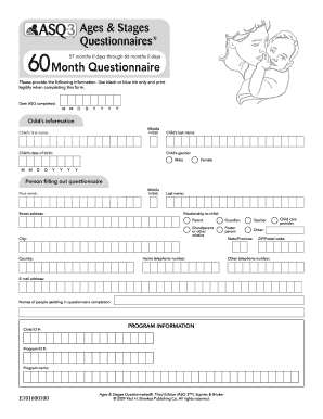 Ages & Stages Questionnaire 60 Month Form