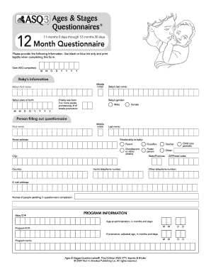 Ages & Stages Questionnaire 12 Month Form
