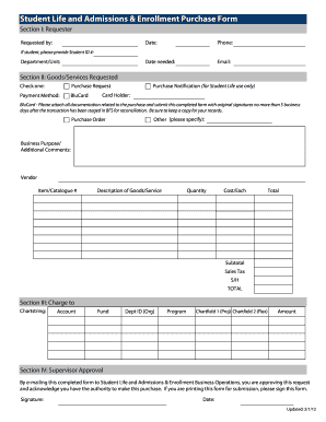 Student Life Purchase Request Form