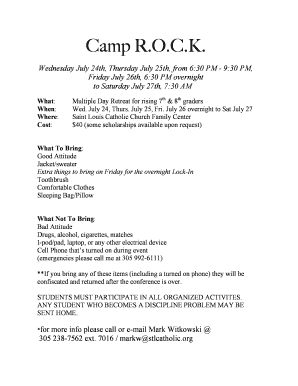 Production schedule - Camp R.O.C.K. - Saint Louis Catholic Church - stlcatholic