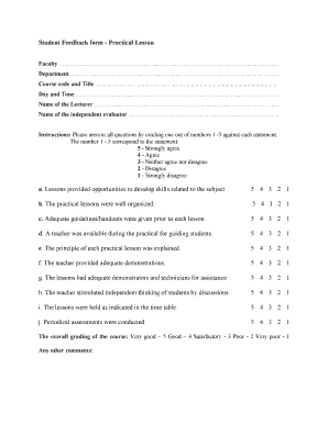 Feedback form for training workshop - Student Feedback form - Practical Lesson - uwu ac