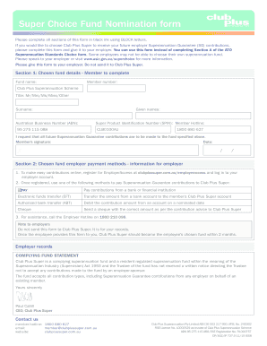 Club Plus Superannuation Nomination Form