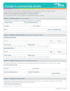 Club Plus Super Membership Details Change Form