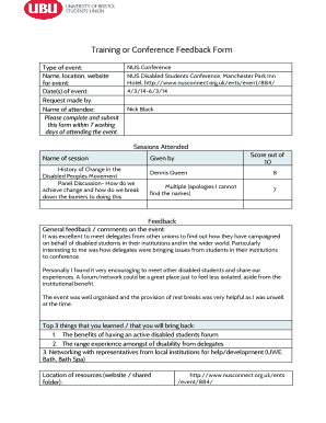 Feedback form format - conference feedback form