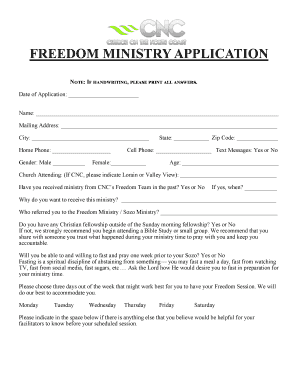 Nursing roster template - FREEDOM MINISTRY APPLICATION - Church on the North Coast - churchonthenorthcoast