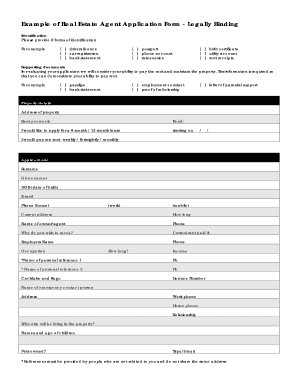 Real Estate Agent Application Form - Legally Binding