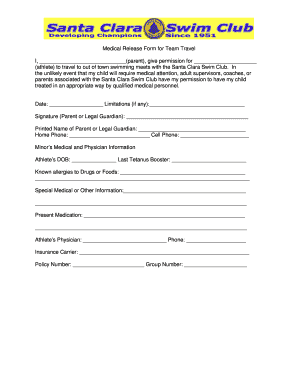 Medical Release Form for Team Travel