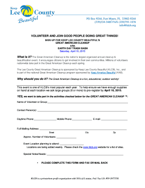 Great American Cleanup Volunteer Registration Form